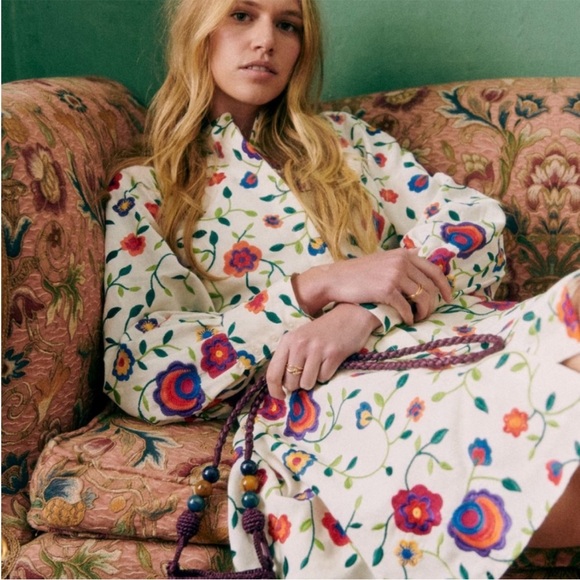 Sezane Alizia Dress in Multicolour Embroidered Flowers 40 Sz 8 - Picture 4 of 11